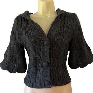 Guess Size XS Gray Hooded Cardigan Sweater Y2K Crop Waist